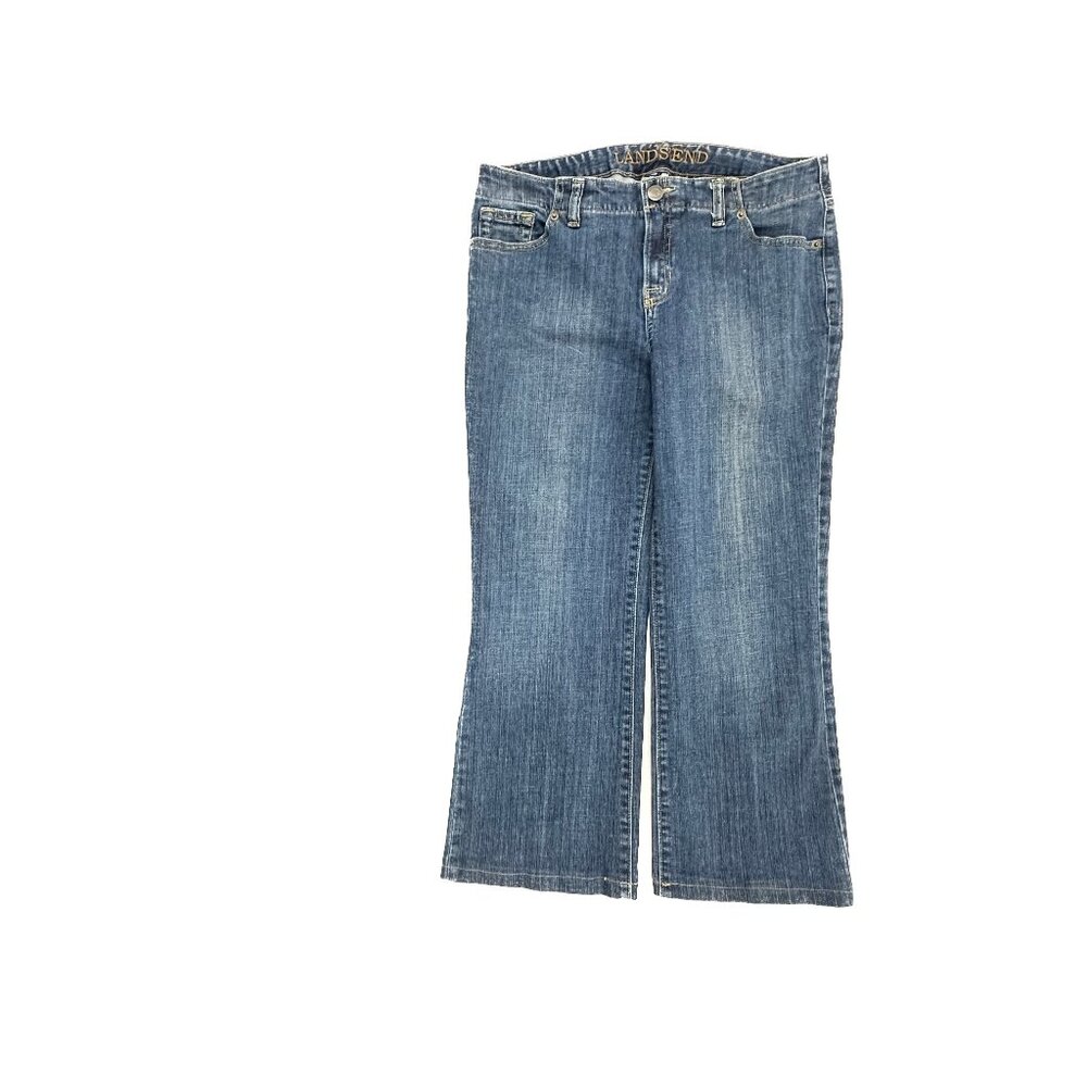 Lands' End Bootcut Jeans Women 10P Blue‎ Dark Wash Stretch Denim